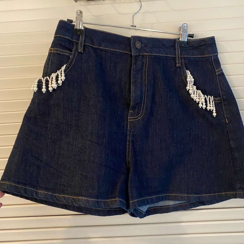 Mango - Beaded Denim Shorts